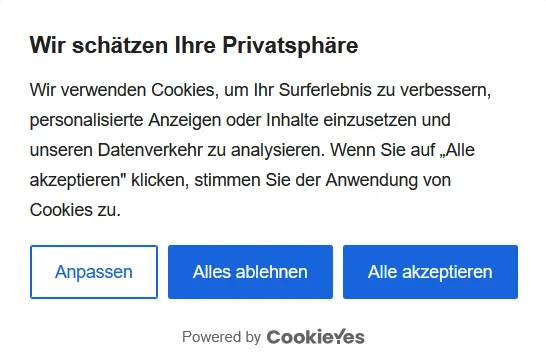 Fertiger CookieYes Cookie-Banner im Standard-Layout