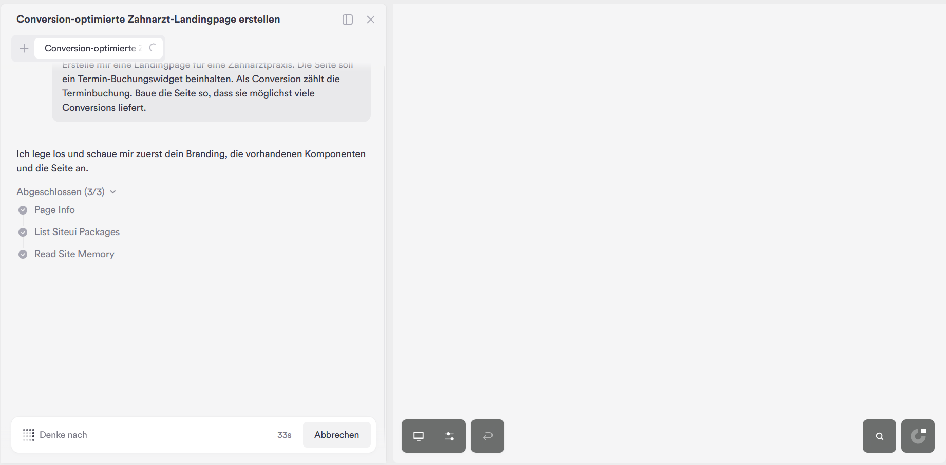 Vibe-Coding-Panel mit dem eingegebenen Zahnarzt-Prompt